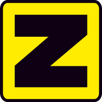 ZGONZ Logo scharzes Z vor gelbem Hintergrund mit schwarzem Rahmen.